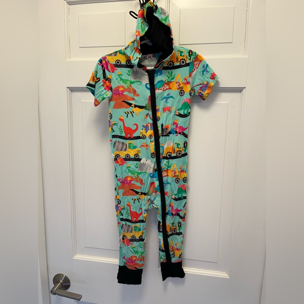 {Birdie Bean} Zippered Romper with Dino Hood